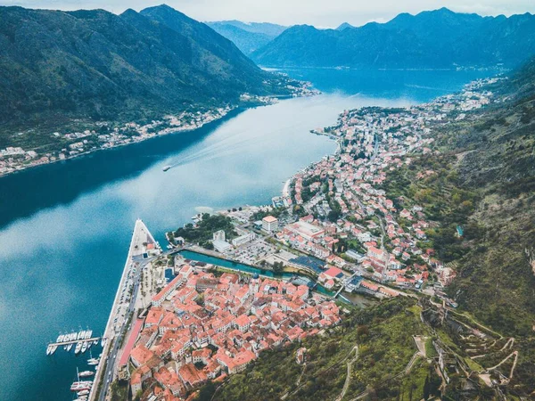 Drone Vista Del Centro Storico Kotor Montenegro — Foto Stock