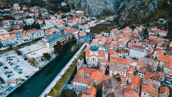 Drone Vista Del Centro Storico Kotor Montenegro — Foto Stock