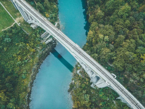 Drone Uitzicht Solkan Bridge Slovenië — Stockfoto
