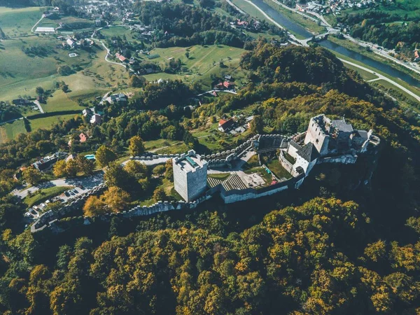 Drönare Utsikt Över Slottet Celje Slovenien — Stockfoto