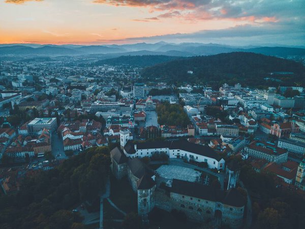 Drone views of Ljubljana Castle in Slovenia