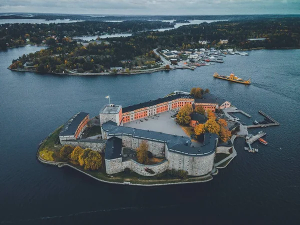 Vaxholm城堡 瑞典Vaxholm的Drone — 图库照片
