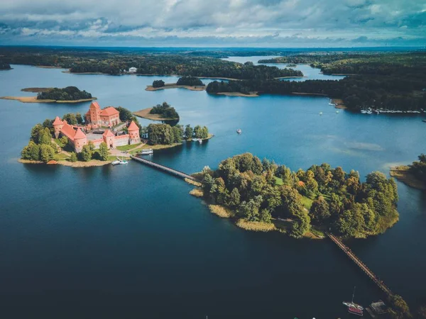 Castelo Ilha Trakai Por Drone Lituânia — Fotografia de Stock