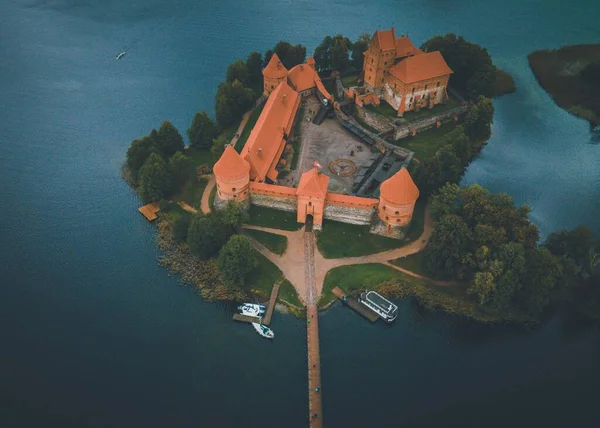 Castello Dell Isola Trakai Con Drone Lituania — Foto Stock