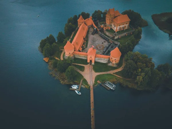 Zamek Trakai Litwie Dronem — Zdjęcie stockowe