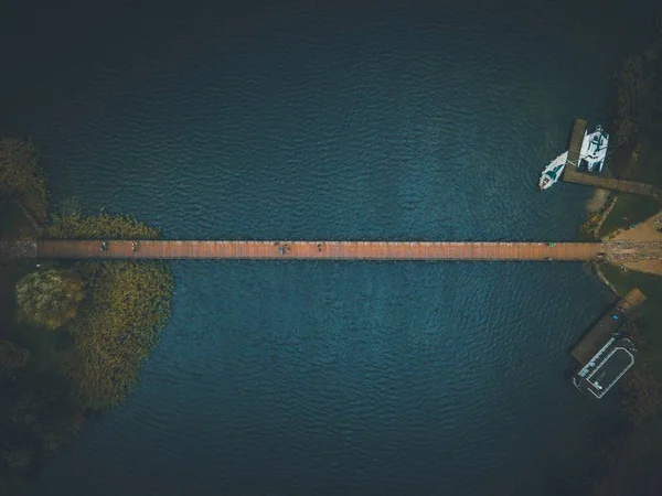 Мост Тракайскому Островному Замку Тракае Литва Дроне — стоковое фото
