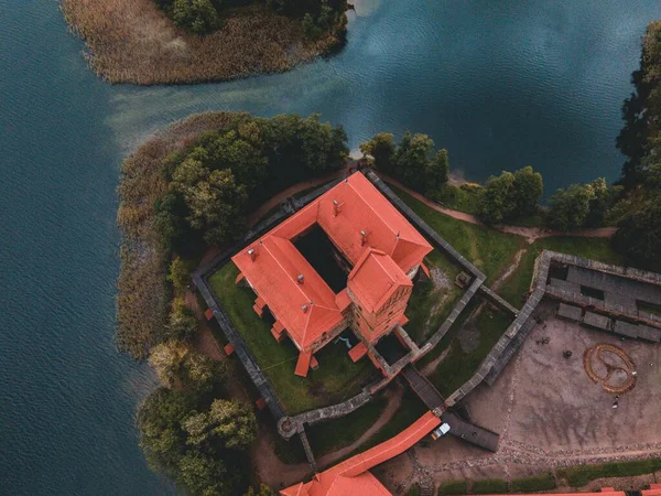 Castillo Isla Trakai Por Dron Lituania — Foto de Stock