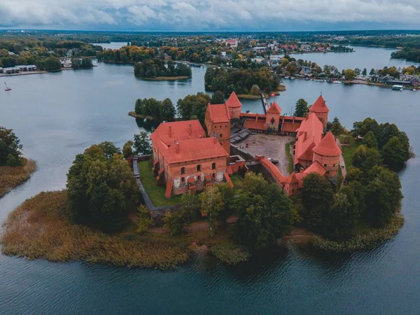Тракайський Замок Дронами Литві — стокове фото