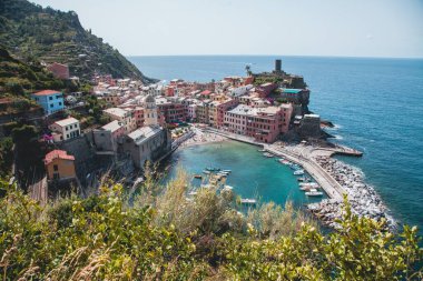 Vernazza 'nın Cinque Terre, İtalya' daki manzarası