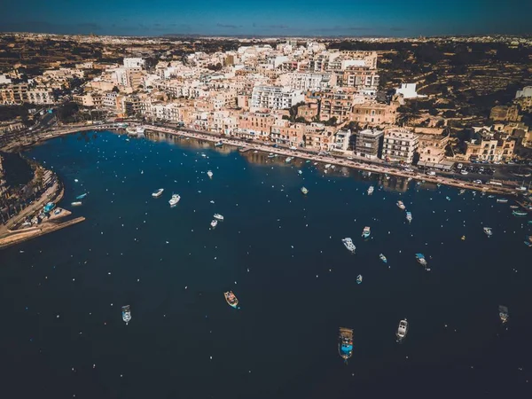 Marsascala Kikötő Drónnal Marsascalában Máltán — Stock Fotó