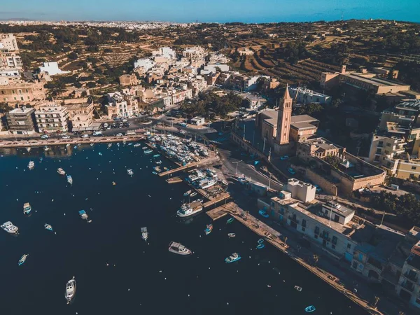 Marsascala Kikötő Drónnal Marsascalában Máltán — Stock Fotó