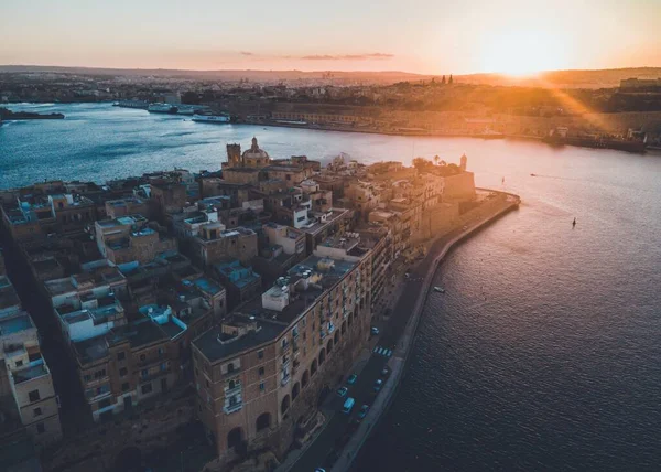 Západ Slunce Drone Názory Vidět Valletta Malta — Stock fotografie