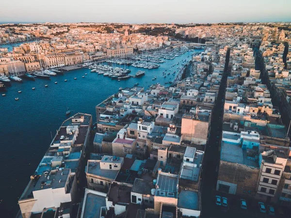 Solnedgång Drönare Utsikt Sett Valletta Malta — Stockfoto