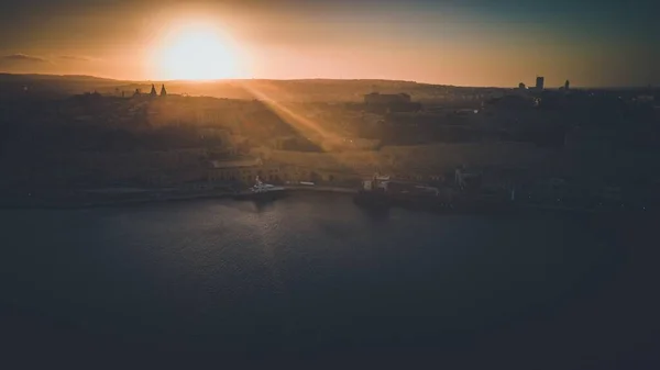 Západ Slunce Drone Názory Vidět Valletta Malta — Stock fotografie