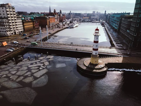 スウェーデンのSkaneにある冬のマルモ灯台 — ストック写真