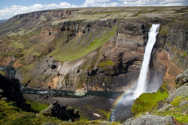 Izlandi Felföld Haifoss Vízesés — Stock Fotó