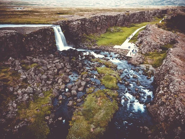 冰岛Thingvellier国家公园的Oxararfoss瀑布 — 图库照片