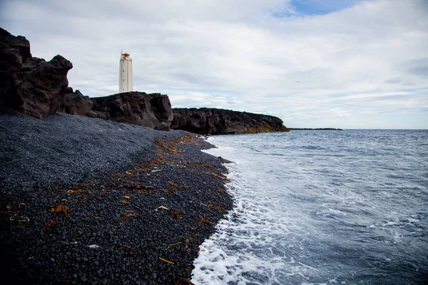 Маяк Берегова Лінія Півострові Снайфельснес Ісландії — стокове фото