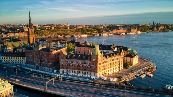 Norstedts Gebäude Stockholm Schweden Zur Goldenen Stunde Drohne — Stockfoto