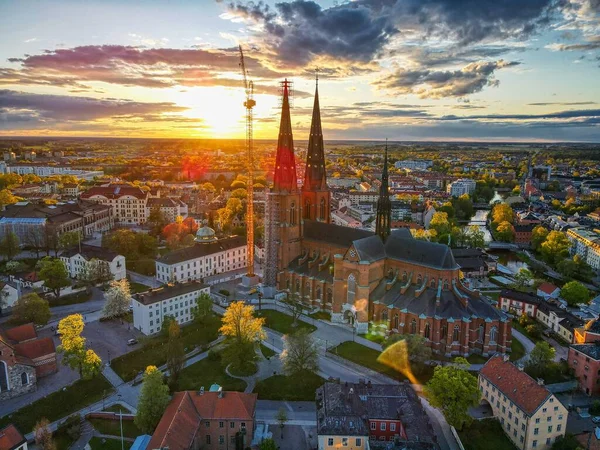 Uppsala Szwecja Zachód Słońca Przez Drone — Zdjęcie stockowe