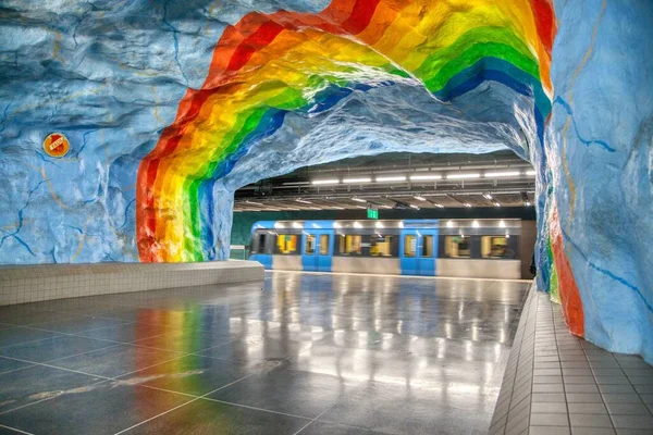 Stadion Tunnelbana Station Sztokholmie Szwecja — Zdjęcie stockowe