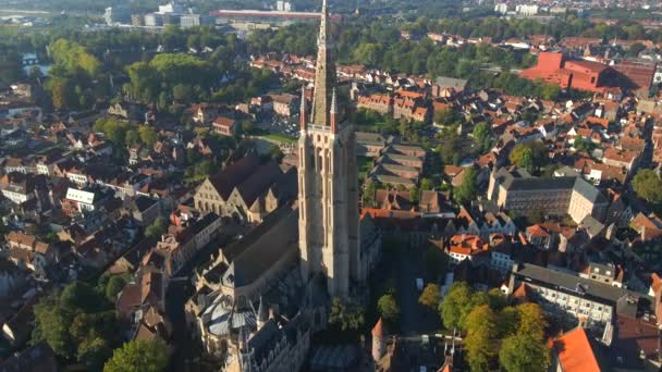 Церковь Богоматери Брюгге Бельгия Помощью Дрона — стоковое видео