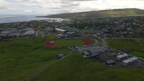 Drone Torshavn Faroe Islands Gundadalur Football Stadium — 비디오