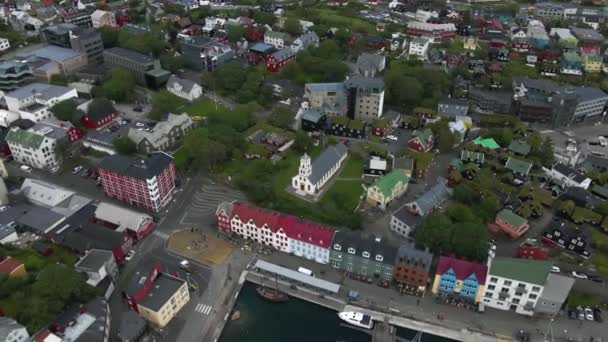 Torshavn Cathedral Faroe Islands Drone — стокове відео