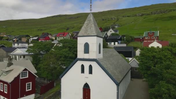 Kvivik Church Streymoy Фарерських Островах Drone — стокове відео