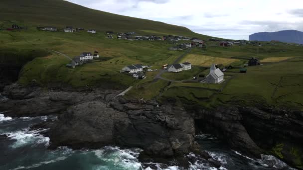 Drone Faroe Islands Vidoy Church Vidoy — 비디오