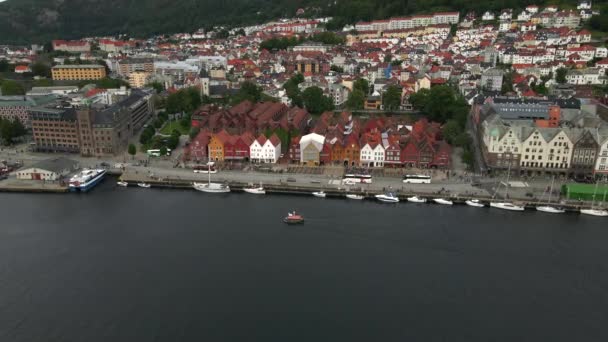 Вид Брюггена Норвегии Помощью Дрона — стоковое видео