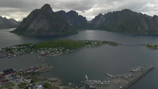Reine Auf Den Lofoten Norwegen Drohne — Stockvideo