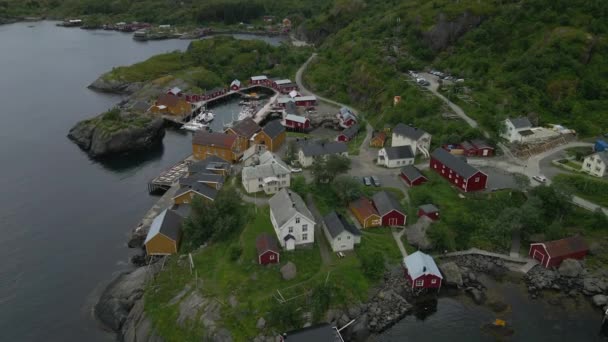 挪威Lofoten群岛的Nusfjord Drone — 图库视频影像