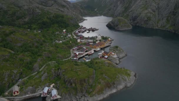 Nusfjord Islas Lofoten Noruega Por Drone — Vídeo de stock