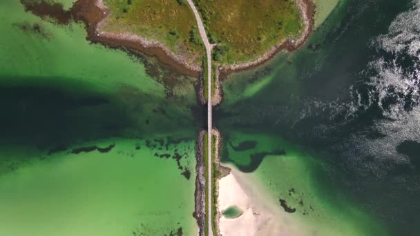 Beach Road Lofoten Noruega Por Drone — Vídeo de stock