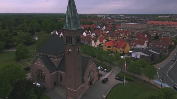 Ansgar Kirke Odense Denmark Drone — Stock Video