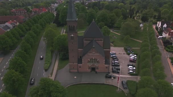 Ansgar Kirke Odense Dánia Által Drone — Stock videók