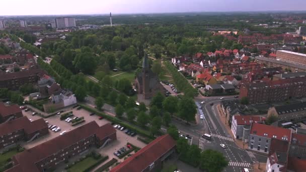 Ansgar Kirke Odense Dania Przez Drone — Wideo stockowe