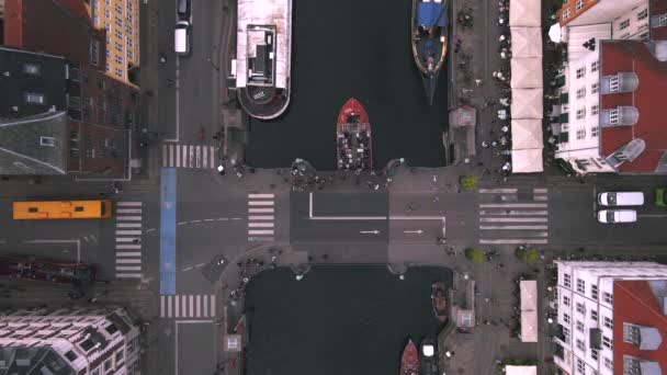 Porto Nyhavn Copenhague Dinamarca Por Drone — Vídeo de Stock