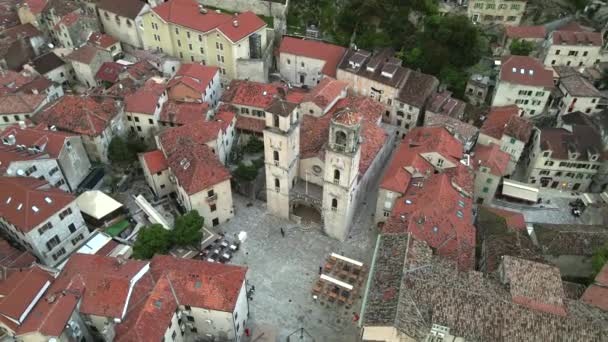 Katedra Tryfona Kotorze Czarnogóra Drone — Wideo stockowe