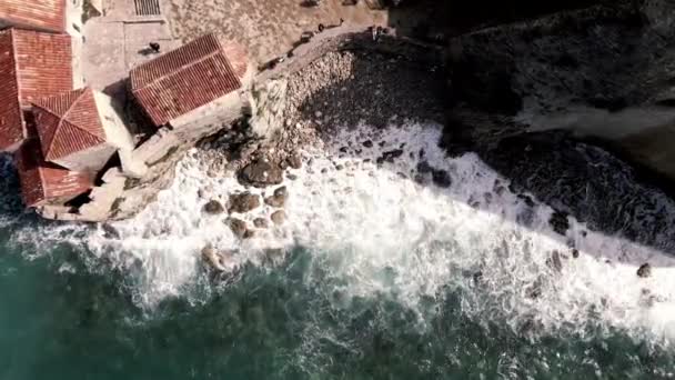 Budva Montenegro Beach Door Drone — Stockvideo