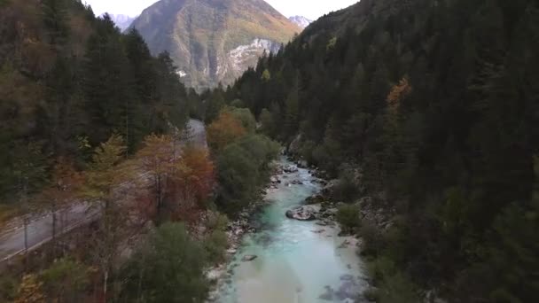 ソカ川 トリグラフ国立公園 スロベニアのドローン — ストック動画