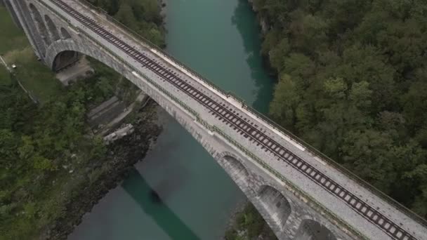 Solkan Bridge Słowenii Przez Drone — Wideo stockowe