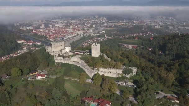 Zamek Celje Słowenii Przez Drone — Wideo stockowe