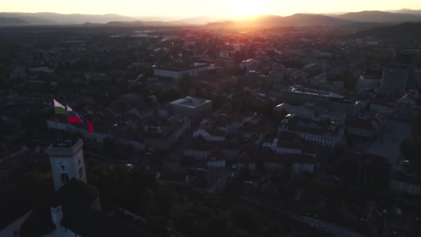 Lublaň Západ Slunce Slovinsku Drone — Stock video