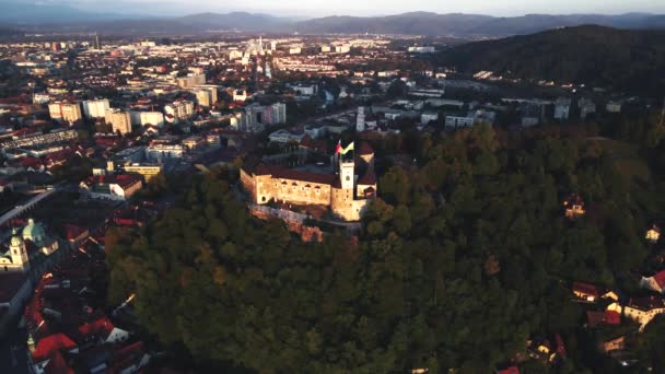 Castelul Ljubljana Din Slovenia Ora Aur Drona — Videoclip de stoc