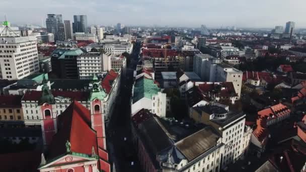 Францисканская Церковь Любляне Словения Дроне — стоковое видео