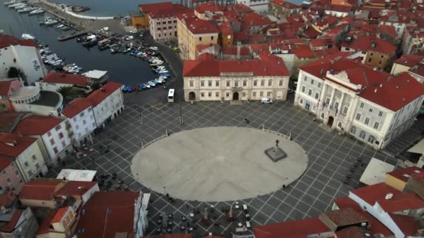 Площа Тартіні Пірані Словенія Дроном — стокове відео