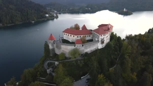Κάστρο Bled Από Drone Bled Σλοβενία — Αρχείο Βίντεο