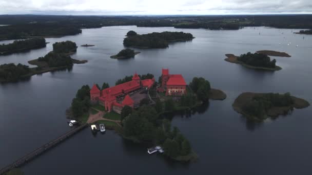 Trakai Island Castle Litouwen Door Drone — Stockvideo